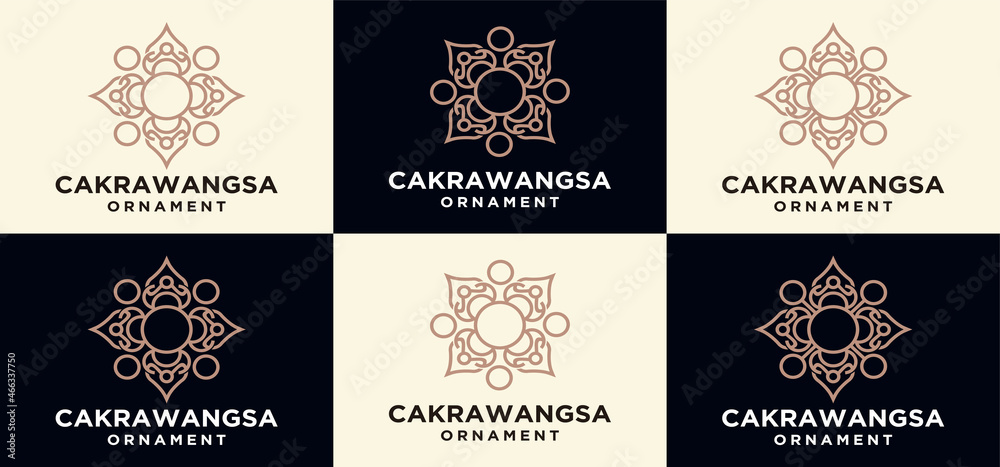floral ornament logo, logo and emblem design in linear nature style natural flower and leaf concept