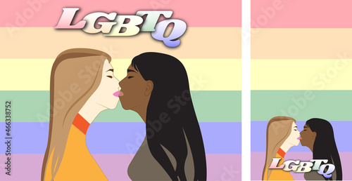 lesbian kissing and rainbow flag lgbtq