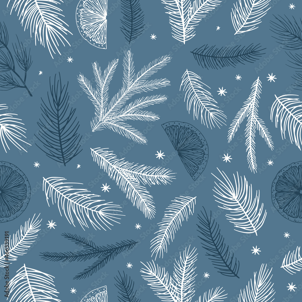Fototapeta Holiday Seamless Pattern with Christmas forest branches.