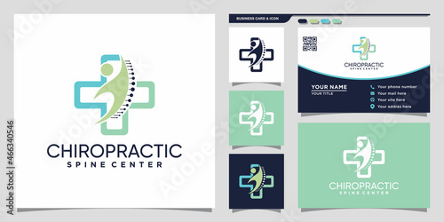 Chiropractic logo with unique modern concept and business card design Premium Vector