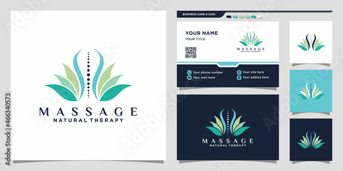 Massage therapy logo with creative concept and business card design Premium Vector