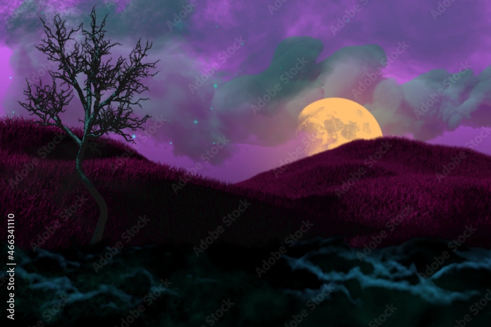 Obraz premium vivid haunting dark mockup - bokeh background design template 3D illustration soft focus holiday concept