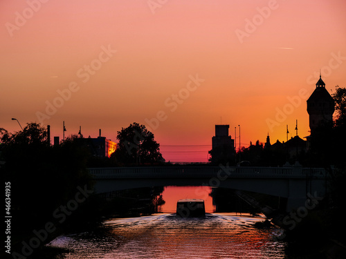 Timisoara Bega River Sunset skyline view 