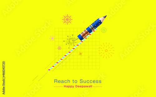 Diwali festival creative poster design with drawing pencil fire rocket. Eco friendly green modern innovative deepawali concept for business advertising and marketing agency
