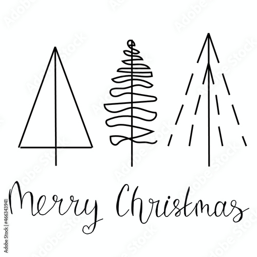 merry christmas tree lettring postcard vector