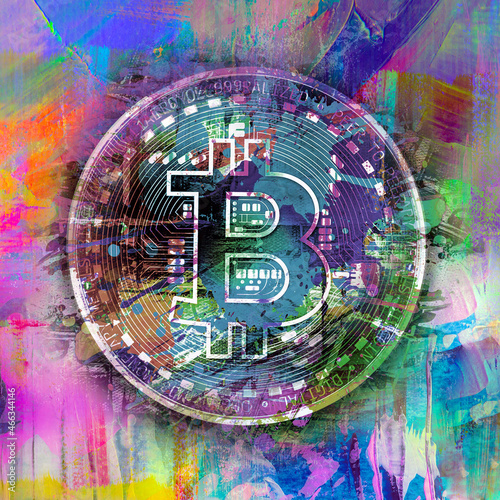colorful bitcoin with brigh...