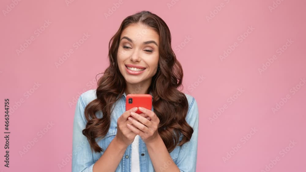 Surprised amazed lady receive positive blog post feedback Surprised amazed lady receive positive blog post feedback