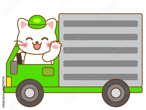 笑顔でトラックを運転する猫＿ベクター