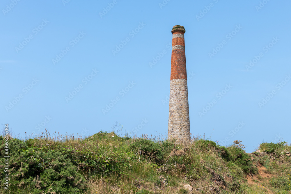 View of a chimney at Botallack mine in Cornwall