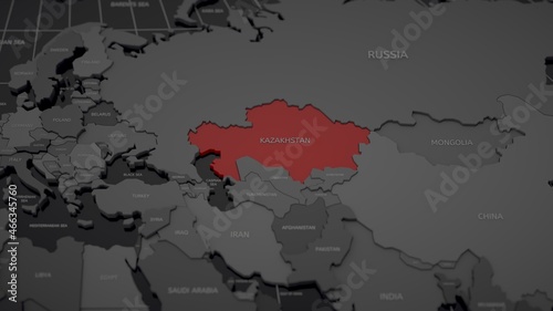 Highlighted by red Kazakhstan on gray world map	
