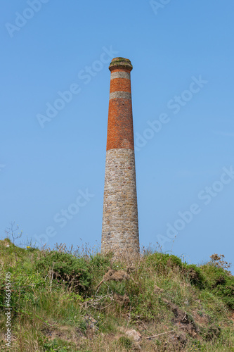 View of a chimney at Botallack mine in Cornwall