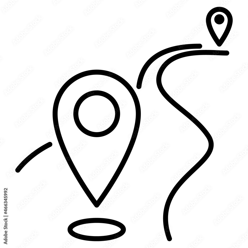 A country road with placemarks - the beginning and end of the trip. Vector icon, outline, isolated. A country road with placemarks - the beginning and end of the trip. Vector icon, outline, isolated.