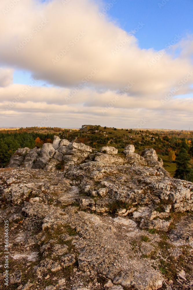 Autumn on amazing Polish Jurassic Highland.  Krakow-Czestochowa Upland. Rock Formations.