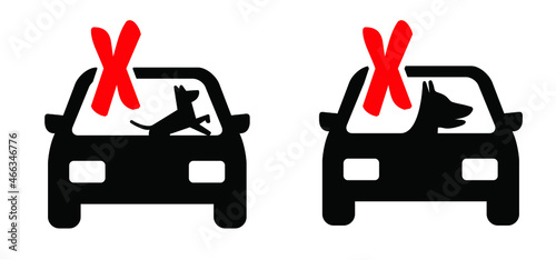 Caution no dog inside in a hot car or parking in the sun Weather signs Stop halt allowed pictogram icon Vector dogs or pets symbol Beware pet or animals leaving in a parked cars Warning no ban icons