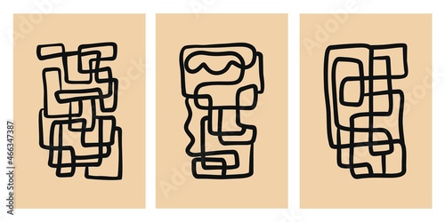 Abstract modern minimalist art print. Contemporary minimal shapes. Vector doodle line stripes.