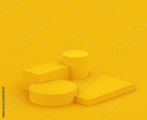 3d yellow podium minimal studio background. Abstract 3d geometric shape object illustration render.Display for summer holiday product.