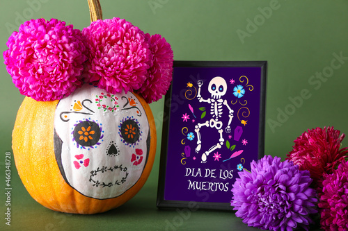 Pumpkin with painted skull,...