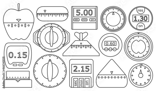 Kitchen timer vector outline set icon. Vector illustration oven stopwatch on white background. Isolated outline set icon kitchen timer.