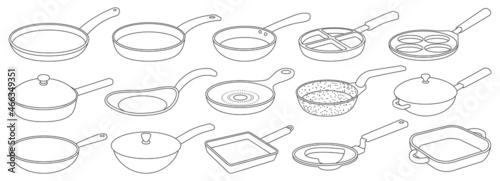 Pan vector outline set icon. Vector illustration griddle on white background. Isolated outline set icon pan.