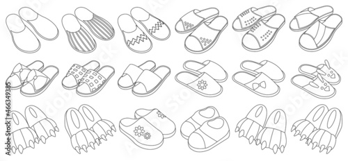 Slipper isolated outline set icon. Vector illustration home shoe on white background. Vector outline set icon slipper.