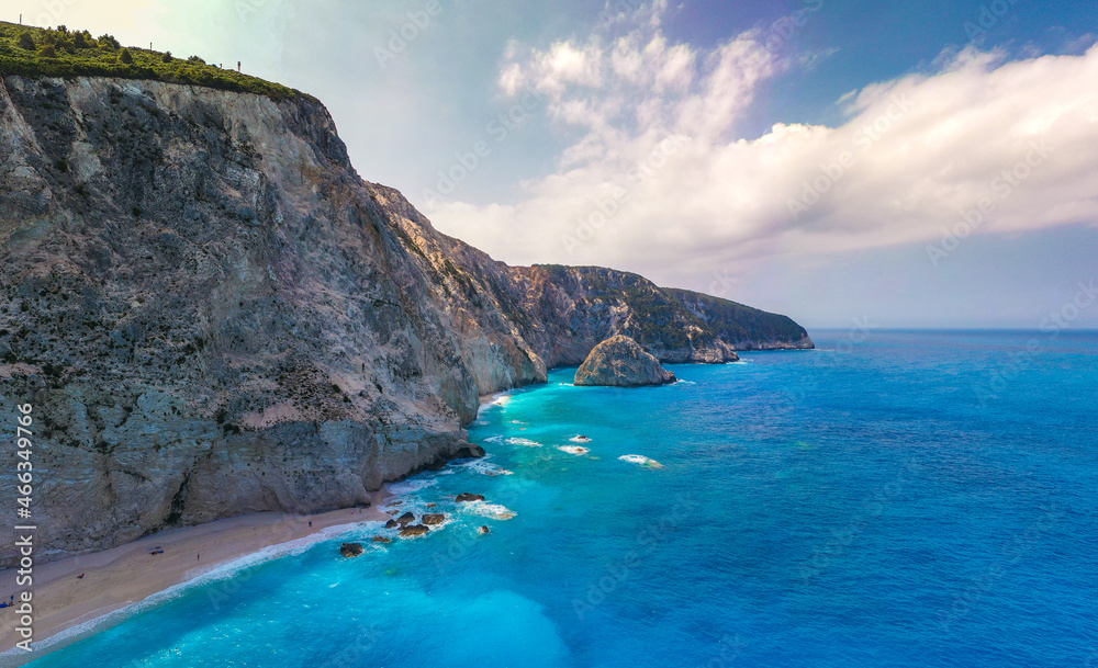 Aerial photo of paradise exotic sea and cliffs of Porto Katsiki beach at Lefkada Greece