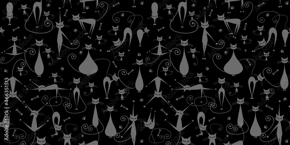 Black cats, seamless pattern for your design Black cats, seamless pattern for your design