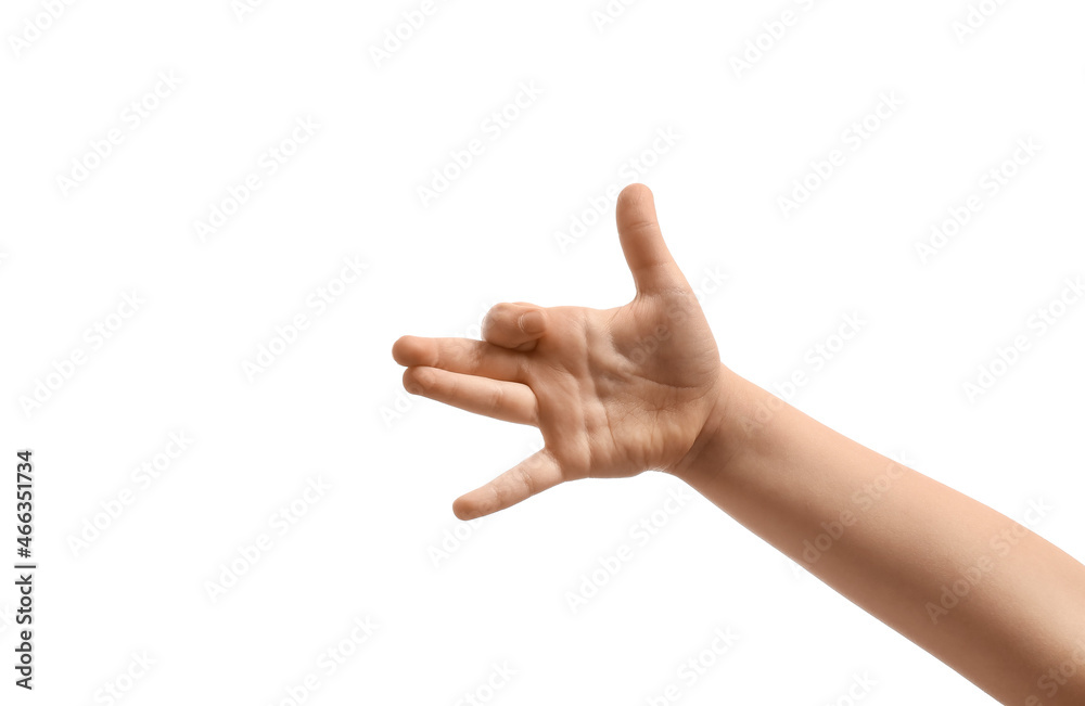 Child performing a shadow play on white background Child performing a shadow play on white background