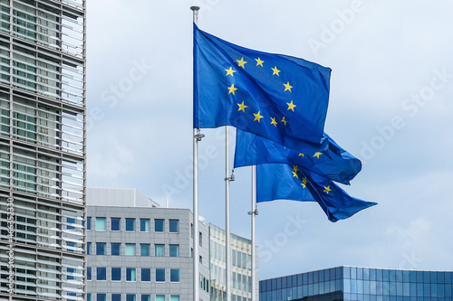 EU European flags in Brussels, Belgium photo