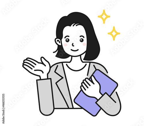 案内をする女性のイラスト　ビジネスシーン用の素材