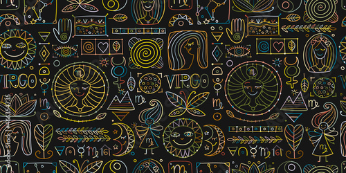 Virgo Zodiac Sign. Seamless pattern with design elements © Kudryashka