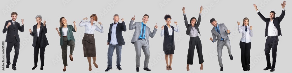 Happy business people set on gray Happy business people set on gray