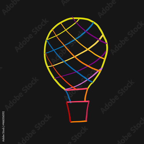 Hot Air Balloon Colorful Outline isolated on black. Sketch for your design