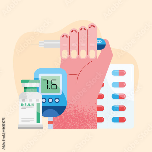 hand with insuline icons