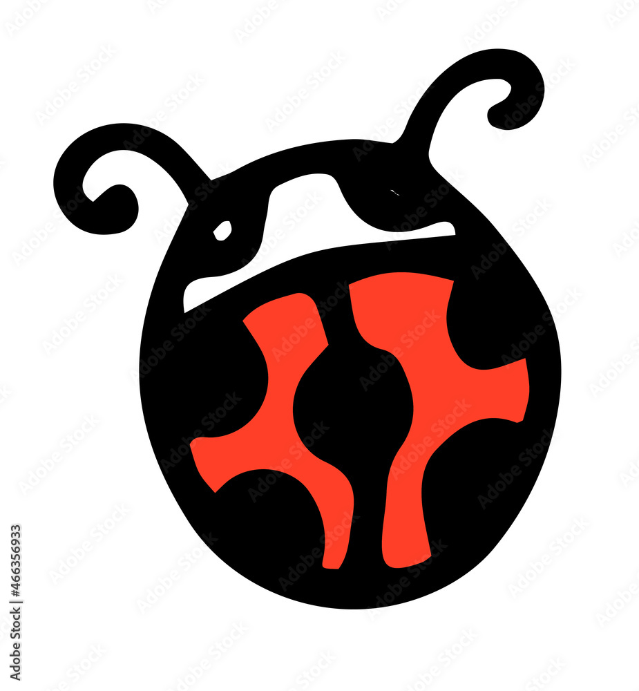 the red beetle. drawing of a small round beetle with dots on its back with antennae top view of a black line and red color on a white background. isolated ladybug element with black spots handmade in the red beetle. drawing of a small round beetle with dots on its back with antennae top view of a black line and red color on a white background. isolated ladybug element with black spots handmade in