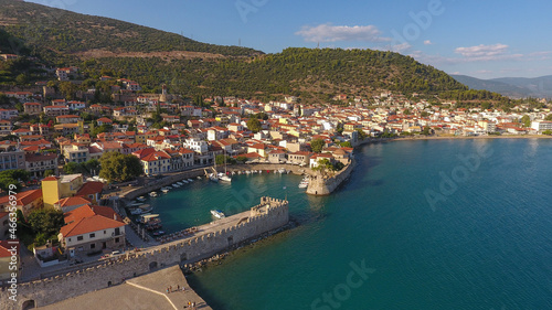 Aerial photo of venetian port of Nafpaktos in West Greece