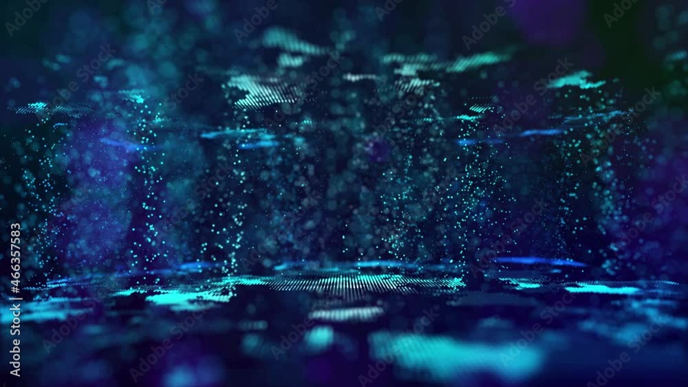 blue data flow 3d bg as digital space. Blue high tech background with glow particles form complex structure. Sci-fi background concept of hi-tech information flow, blockchain, data science. DOF