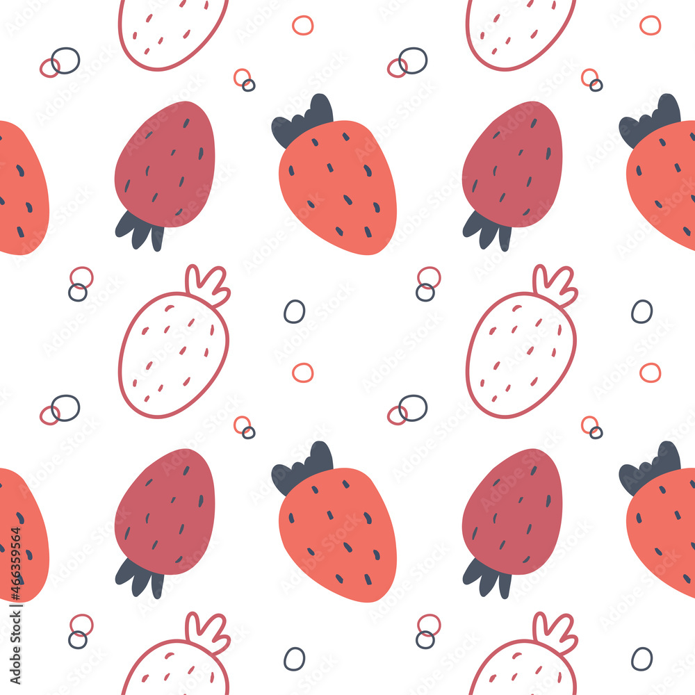 Seamless pattern with strawberries in the Scandinavian style. Children's illustration, print for fabric and children's clothing. Seamless pattern with strawberries in the Scandinavian style. Children's illustration, print for fabric and children's clothing.