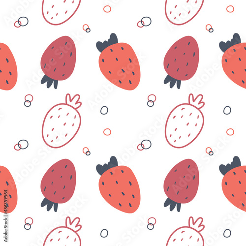 Seamless pattern with strawberries in the Scandinavian style. Children's illustration, print for fabric and children's clothing.