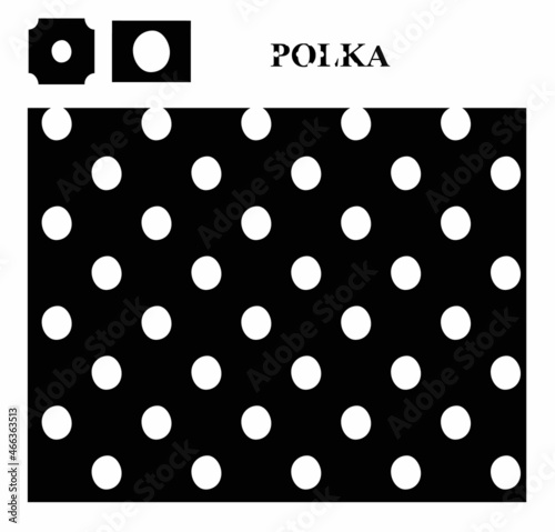 Polka circle dot pattern seamless vector set.Polka dot one as sample, Polka dot swatch. Creative pattern technology pattern for manufacturing and deccor goods, produce trendy product, business ideas. 