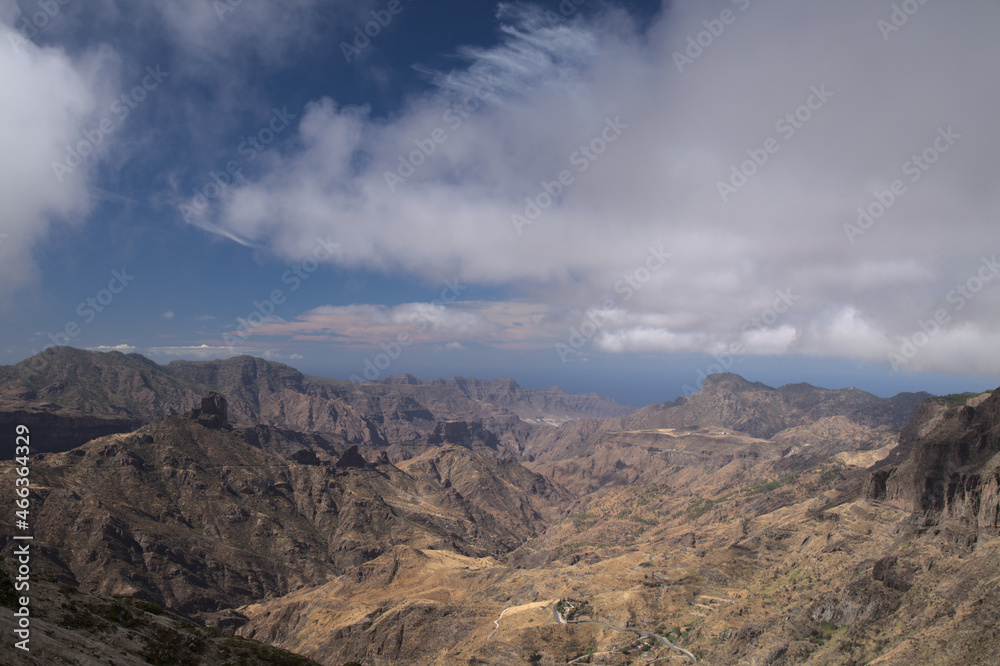 Gran Canaria, landscape of the central part of the island, Las Cumbres, ie The Summits, 
Caldera de Tejeda in geographical center of the island, as seen from Cruz de Tejeda pass