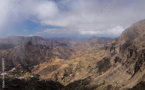 Gran Canaria, landscape of the central part of the island, Las Cumbres, ie The Summits, Caldera de Tejeda in geographical center of the island, as seen from Cruz de Tejeda pass