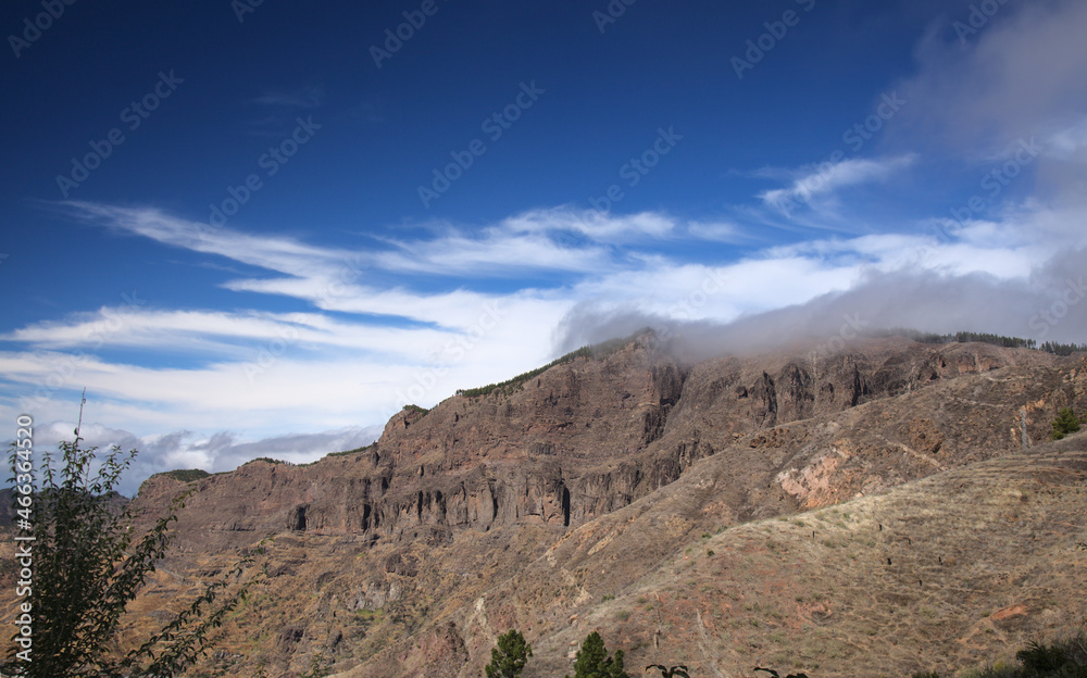 Gran Canaria, landscape of the central part of the island, Las Cumbres, ie The Summits, 
Caldera de Tejeda in geographical center of the island, as seen from Cruz de Tejeda pass