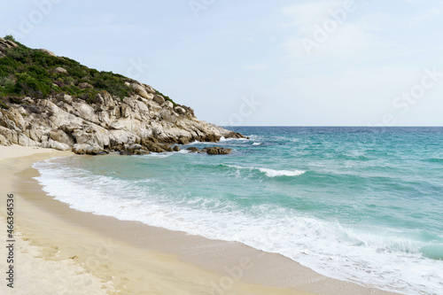 Sea waves and sandy beach. Relaxing concept photography background. High quality photo