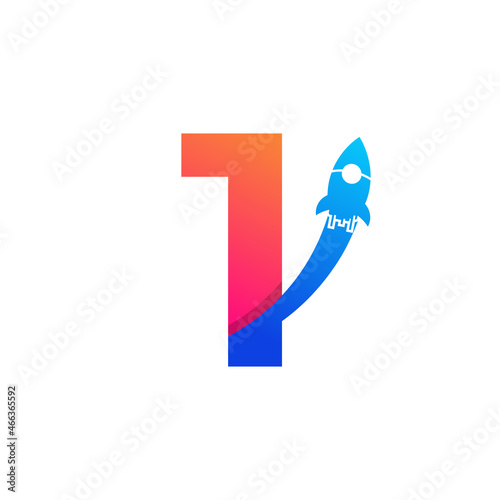 Number 1 with Rocket Logo Icon Symbol. Good for Company, Travel, Start up and Logistic Logos