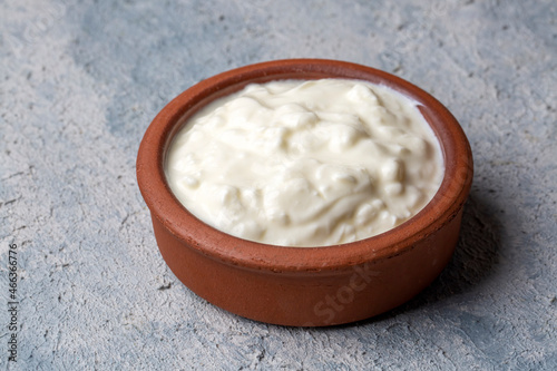 Homemade yogurt in a rustic...