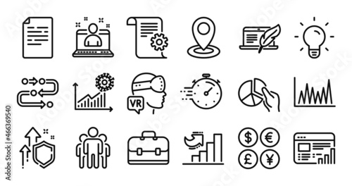 Line graph, Document and Best manager line icons set. Secure shield and Money currency exchange. Technical documentation, Portfolio and Coronavirus statistics icons. Vector