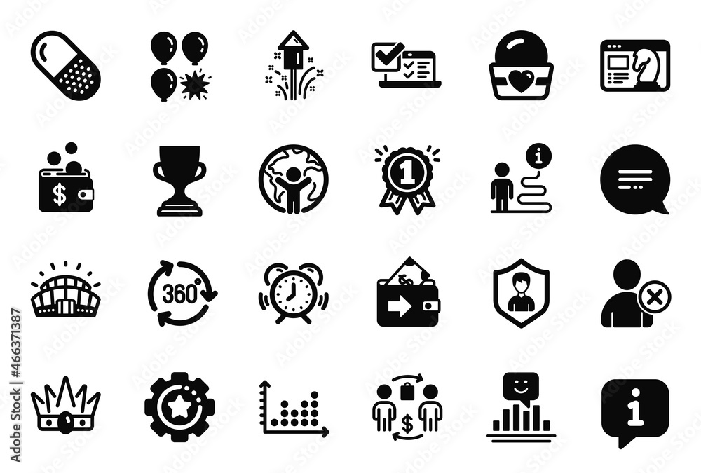 Vector Set of Business icons related to Capsule pill, Security agency and Balloon dart icons. Reward, Time management and Seo strategy signs. Crown, Online survey and Settings gear. Wallet. Vector Vector Set of Business icons related to Capsule pill, Security agency and Balloon dart icons. Reward, Time management and Seo strategy signs. Crown, Online survey and Settings gear. Wallet. Vector
