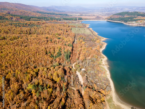 Aerial Autumn view of Izvor Reservoir, Bulgaria photo