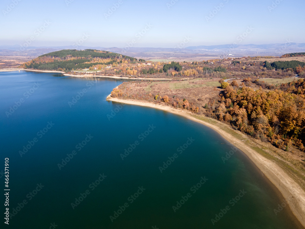 Aerial Autumn view of Izvor Reservoir, Bulgaria