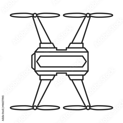 Drone outline vector icon.Outline vector illustration quadcopter. Isolated illustration of drone icon on white background.